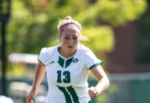 Morgan Sarver dribbles during an offensive attack against Seton Hill last Saturday. She finished the game with four shots.