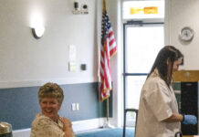 A woman attends the SRU-hosted vaccine clinic. The clinic was held both Tuesday and Thursday for public use.