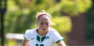 Morgan Sarver dribbles during an offensive attack against Seton Hill last Saturday. She finished the game with four shots.