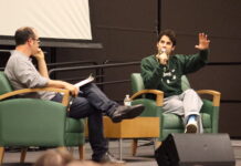 Darren Criss sits in the SSC Ballroom and answers questions from the audience. Criss made his Broadway debut in 2012.