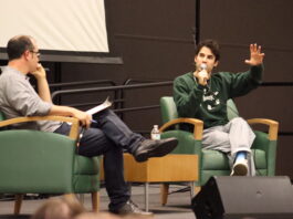 Darren Criss sits in the SSC Ballroom and answers questions from the audience. Criss made his Broadway debut in 2012.