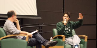 Darren Criss sits in the SSC Ballroom and answers questions from the audience. Criss made his Broadway debut in 2012.