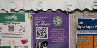 A Poster is located in the Bailey Library of the Equal Rights Amendment that includes a QR code to the petition. Westreich plans to have the club running by spring. Katie Domaracki/The Rocket