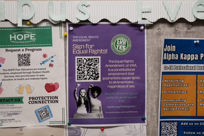 A Poster is located in the Bailey Library of the Equal Rights Amendment that includes a QR code to the petition. Westreich plans to have the club running by spring. Katie Domaracki/The Rocket